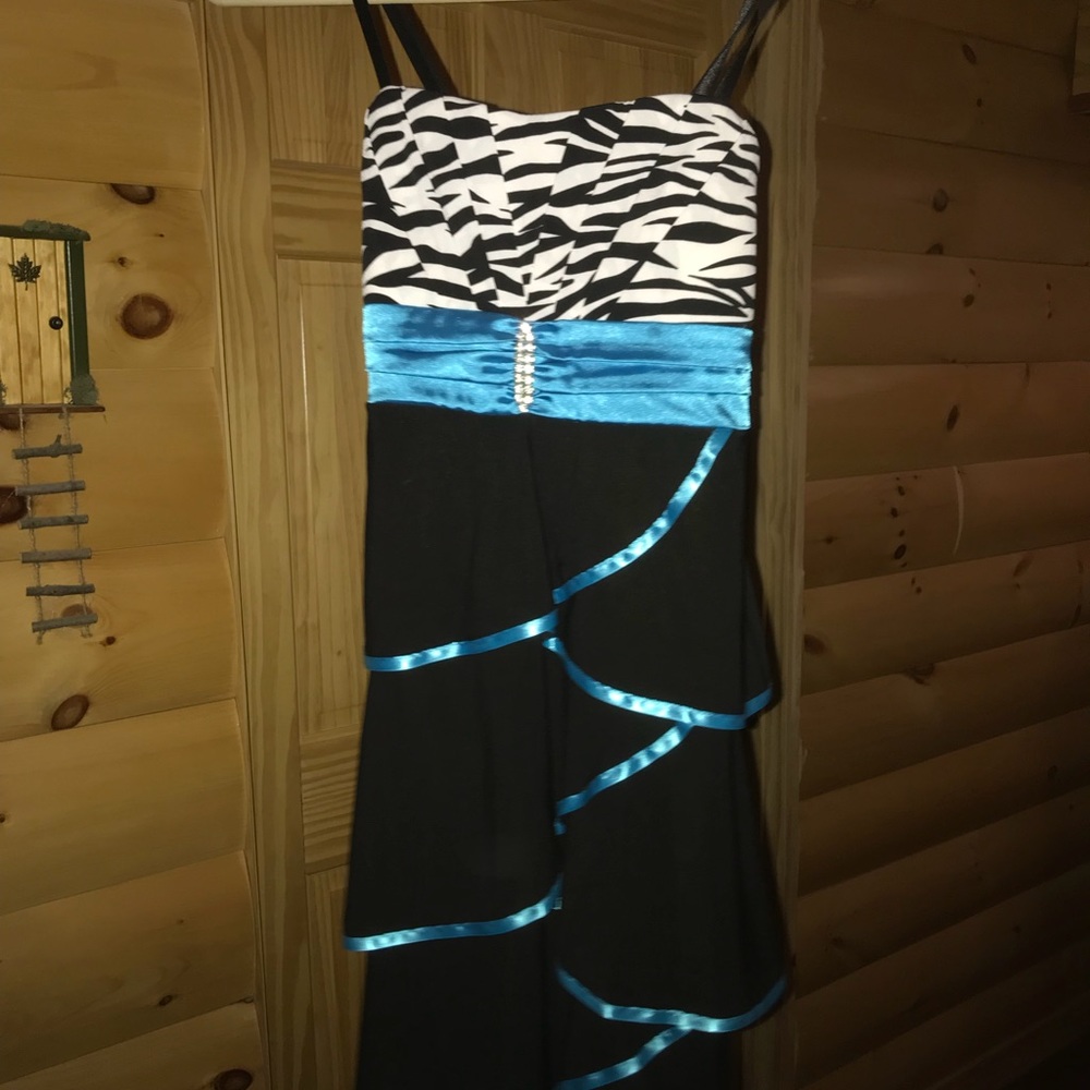Semi formal zebra blue black dress size S NWT